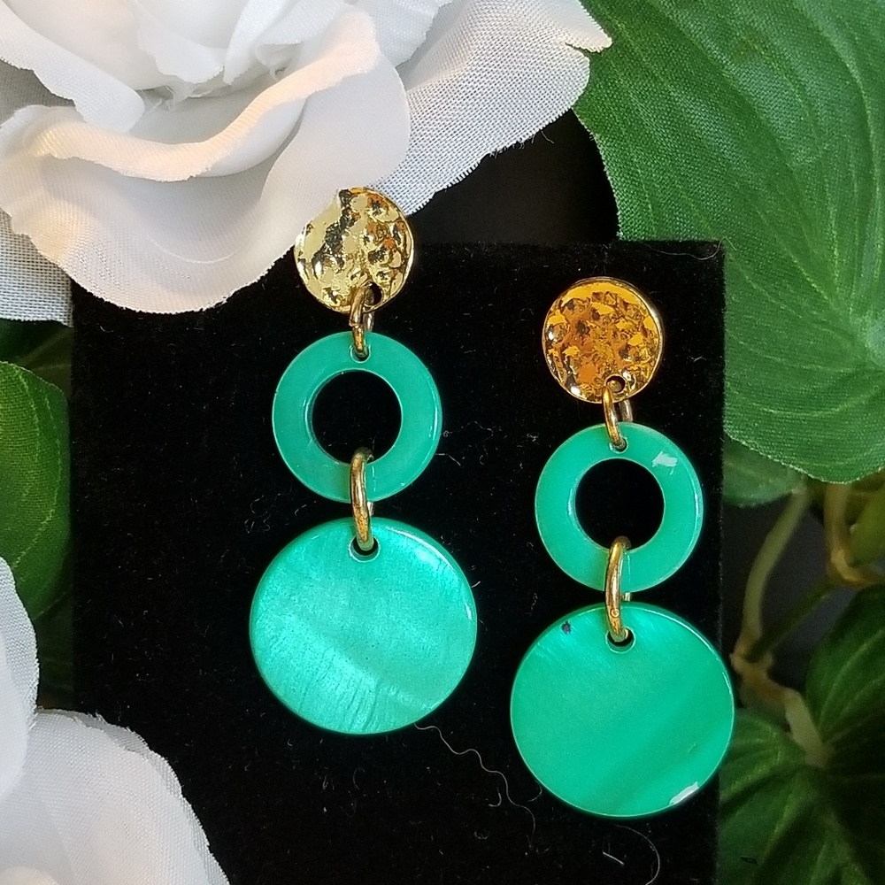 Green and Gold Dangle Earring Set #116